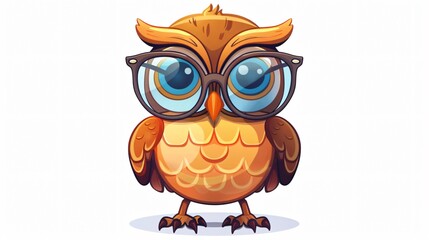 Cute Cartoon Owl Choosing New Glasses Isolated on White Background