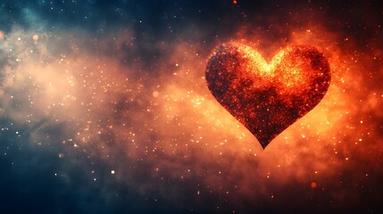 Fiery heart against a cosmic backdrop.