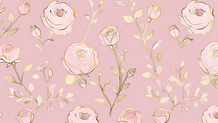 inimalist Floral Pattern with Gold Accents on Pastel Pink