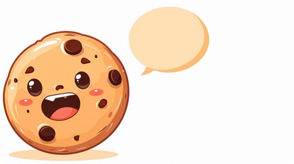 Obraz premium Cute Kawaii Cookie with Speech Bubble Cartoon Illustration