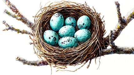 Obraz premium Spectacular Watercolor Painting of Bird's Nest with Eggs