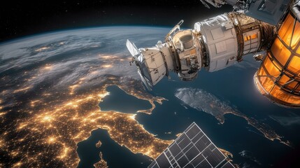 Obraz premium Satellite view of Earth showing city lights at night