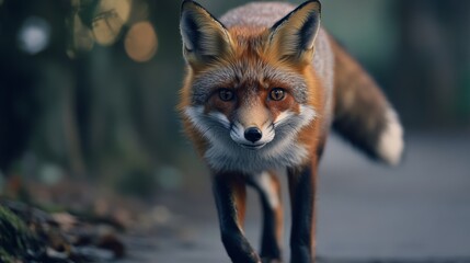 Obraz premium A sly fox walking cautiously, its fur vibrant against the plain white,