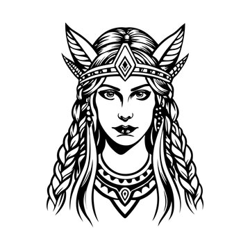 Frigg queen goddess illustration in vintage style