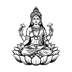 A vintage illustration of lakshmi hindu goddess