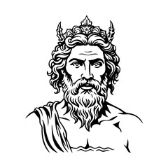 Neptune god portrait illustration in vintage style