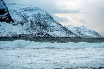 Snowy Mountains and Turbulent Sea