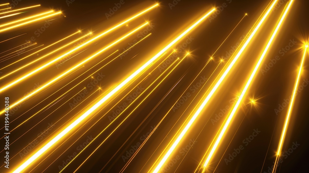 Poster vibrant yellow lasers streak across a dark background, creating an energetic and dynamic visual effe