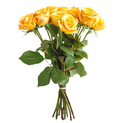 Bouquet of yellow roses valantine's isolated on transparent or white background