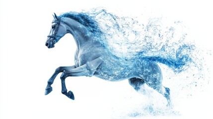 Obraz premium A stallion rearing up on its hind legs, isolated on a bright white background,