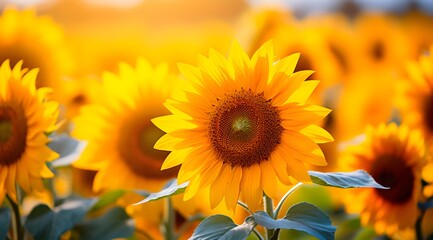 Obraz premium Sunflowers Blooming in a Sunny Field - Generative AI