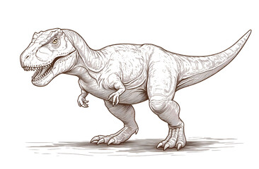  illustration of an adult Tyrannosaurus Rex, a simple line art coloring page for kids