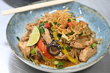 stir fry asia food konjac chicken noodles