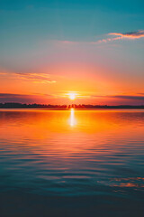 Obraz premium Golden Sunset Reflections: Capturing Tranquility and Serenity in a Stunning Lakeside View