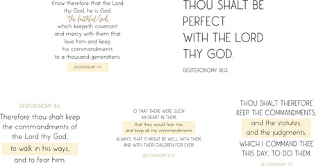 Naklejka premium Deuteronomy Bible Verses Bundle, Biblical Christian quotes set, vector illustration