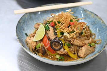 stir fry asia food konjac chicken noodles
