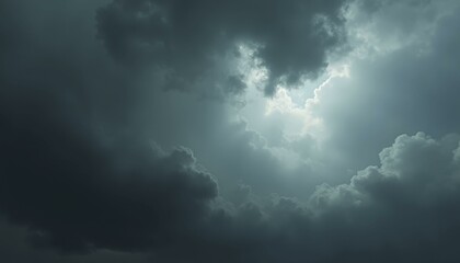 Overcast sky with dense storm clouds and bluish gray light, somber and foreboding, Wide Shot, Daytime