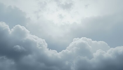Dramatic sky with thick, billowing clouds in shades of gray and white, overcast and moody, Wide Shot, Daytime