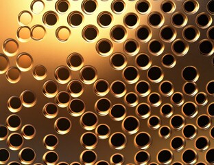 Golden Metal Plate with Circular Cutouts Abstract Background Texture