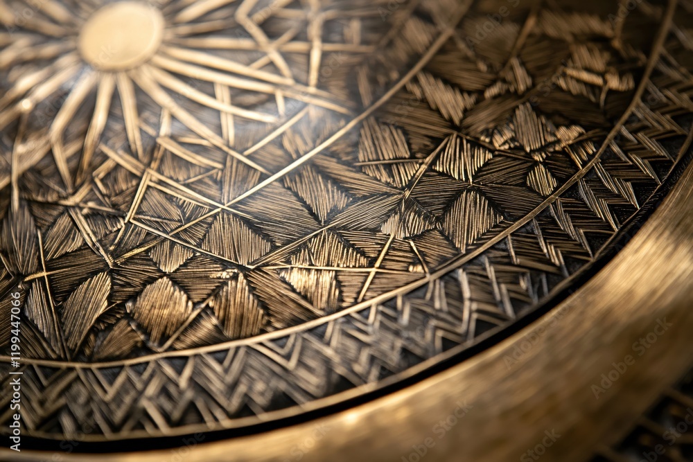 Poster intricate brass detailing geometric pattern ancient craftsmanship metalwork design art texture backg