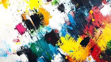 An abstract painting featuring vibrant colors and dynamic brush strokes.
