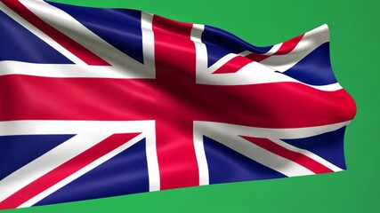 Great Britain flag waving against green chroma key screen background. Union jack british flag. celebration National day of United Kingdom. Patriotism and election concept in England parliament. UK