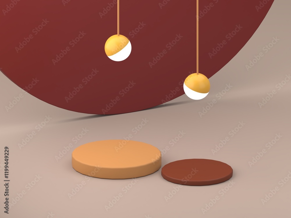 Poster neutral background for product presentation with shadows and light. empty podiums in ocher colors. p