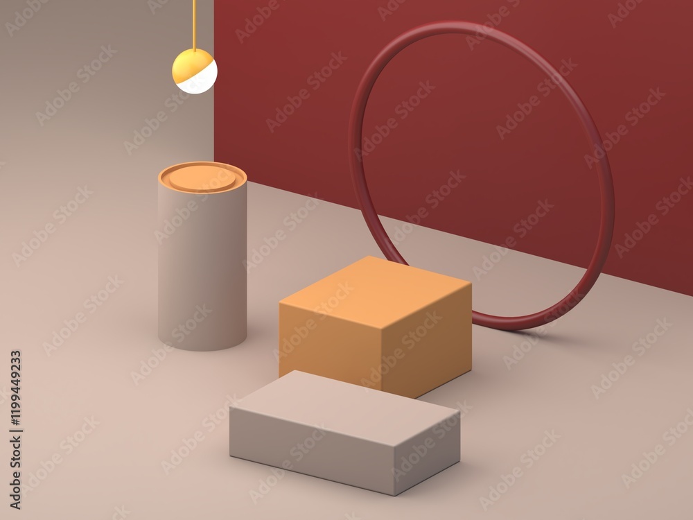 Poster neutral background for product presentation with shadows and light. empty podiums in ocher colors. p