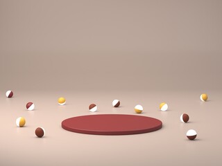 Neutral background for product presentation with shadows and light. Empty podiums in ocher colors. Primitives forms. 