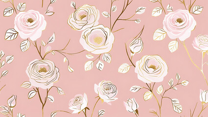 inimalist Floral Pattern with Gold Accents on Pastel Pink