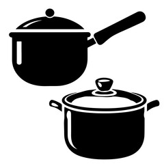 Two black and white illustrations of vector cooking pots