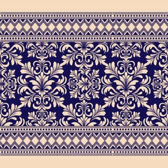 Obraz premium damask pattern with a classic floral design.African embroidery patterns, paisley, boho, floral ikat, ethnic floral designs, ikat sari, ikat patterns and ethnic patterns. 