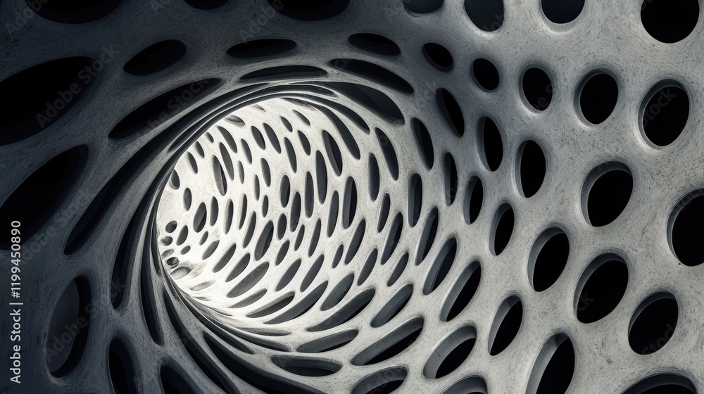Poster abstract view of concrete structure with repeating oval openings creating a tunnel effect