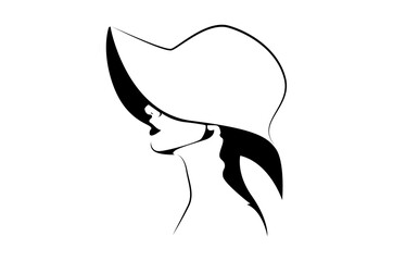 Woman with hat silhouette with lines isolated on white background - vector illustration 