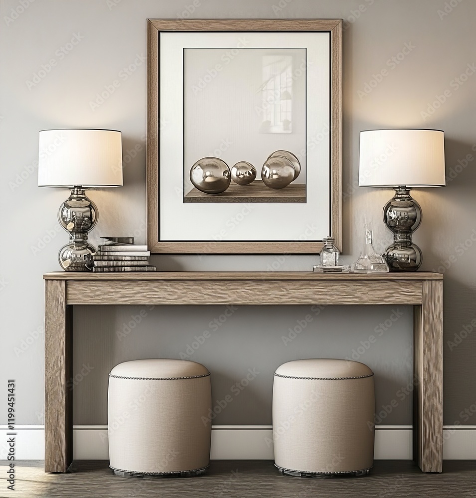 Poster sleek and stylish brown console table with matching stools