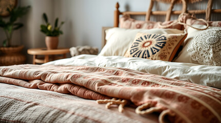 Bohemian Bedroom Decor: Cozy and Comfortable Home Interior Design. Discover the perfect balance of ethnic style and modern comfort in this inviting bedroom setting.