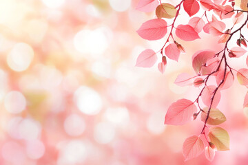 Fototapeta premium Soft pink leaves gently sway against dreamy bokeh background, creating romantic and serene atmosphere. This captures essence of nature beauty and tranquility