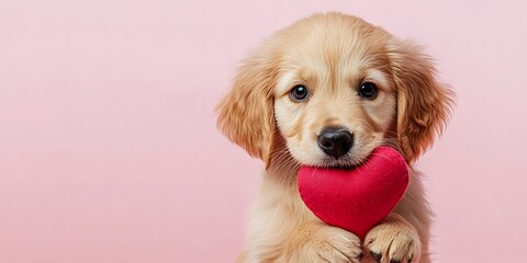 golden retriever puppy with heart