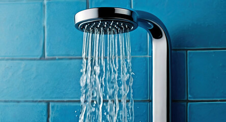 Water streams from elegant shower head.