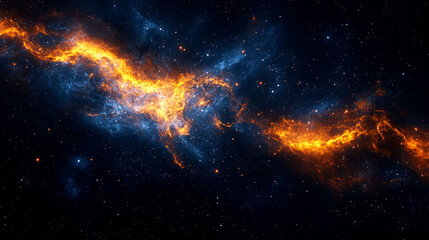 Obraz premium Cosmic Inferno: A fiery nebula explodes across the night sky, showcasing the universe's vibrant energy and celestial wonders.