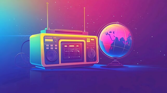 retro radio with globe illustration for celebrating world radio day