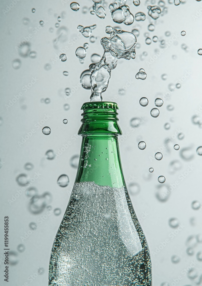 Poster sparkling water bottle with bubbling effervescence against a clean background showcasing the refresh