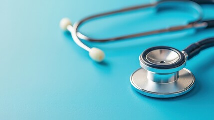 Healthcare Costs savings concept. A close-up of a stethoscope on a blue background, symbolizing healthcare and medical professionalism.