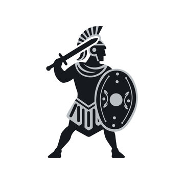recommend clip art: gladiators soldier spartan warrior cartoon character with helmet logo icon silhouette vector art flat design illustrations
