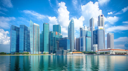 近代的な高層ビル群と熱帯植物が調和する都市風景