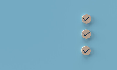 Check mark choice checklist cube block  wooden copy space blue background business strategy hr...