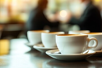 Elegant coffee cups arranged on table, creating warm and invitin