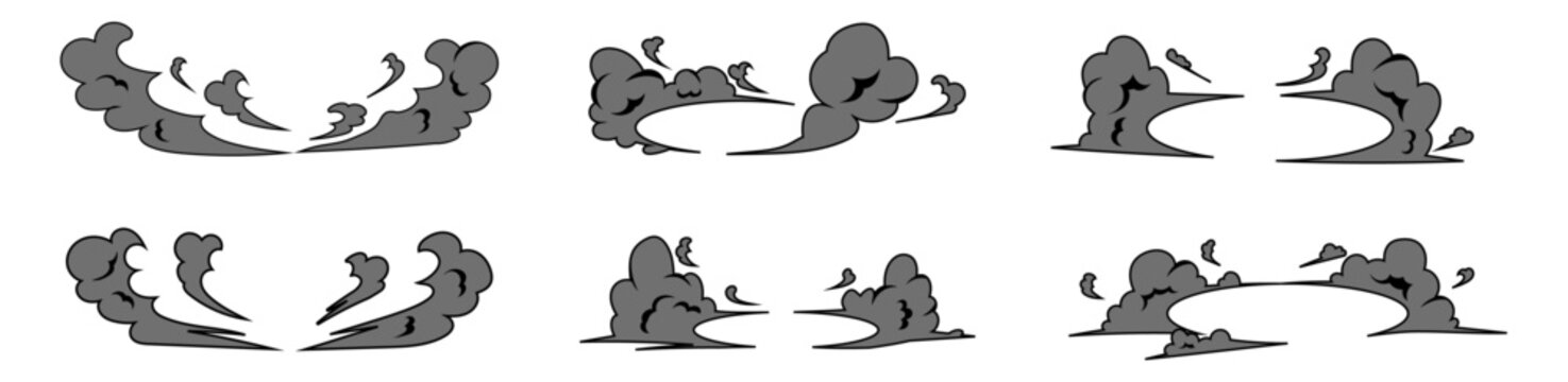 cartoon smoke effect poof blast war speed puff doodle hand drawing clouds, circle jump
