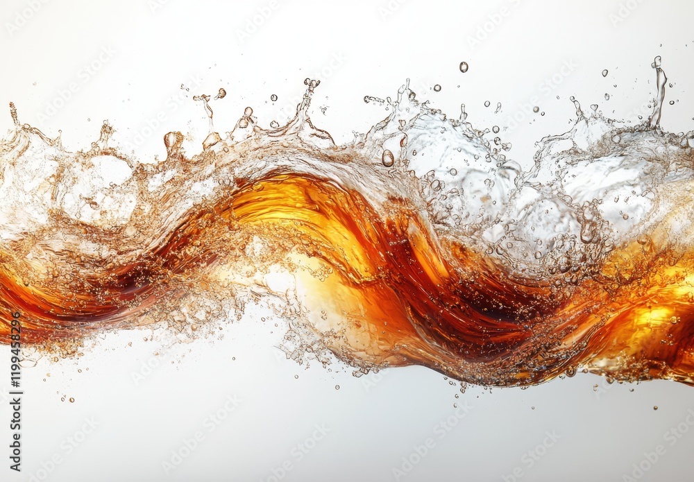Poster vibrant waves of cola and ice cubes splashing in a dynamic display of refreshing bubbles and liquid 