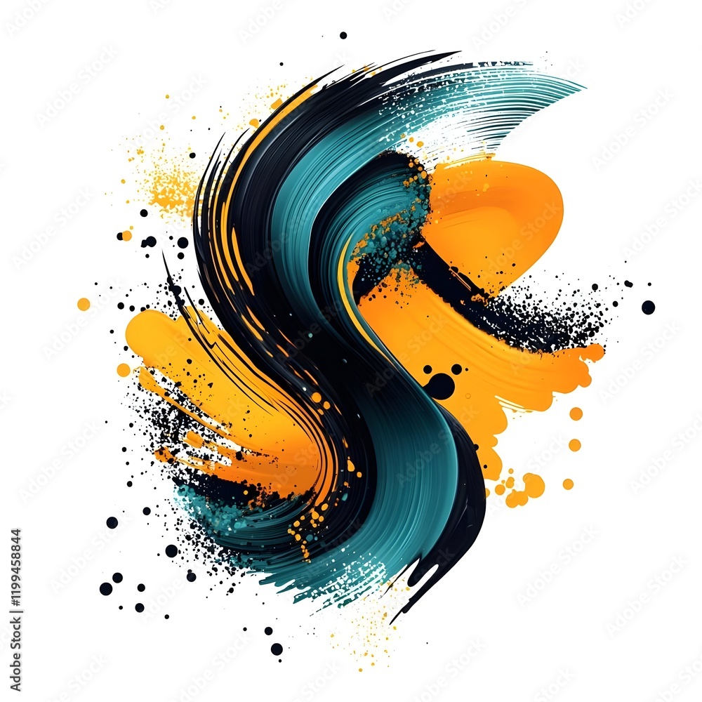 Poster abstract design with dynamic swirls and vibrant colors, emphasizing motion and creativity.